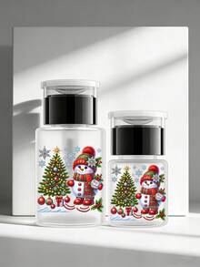 聖誕雪人與聖誕樹圖案透明PET可重複填充旅行瓶，冬季聖誕主題卸妝液分裝瓶，附便攜泵頭，適用於指甲油卸除液、化妝水與卸妝液，圓頂設計，可重複使用，卸妝瓶，旅行必需品，聖誕禮物 - 彩色 - 查看 6
