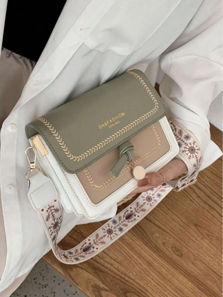 Fashionable New Women's Crossbody Bag, Casual Colorblock Shoulder Bag, Flap Design With Wide Strap, Suitable For Commuting, Work, School, Shopping, Travel And Other Daily Multi-Scenario Use, Multi-Functional Shoulder Crossbody Bag - Green - View 1