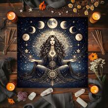 1pc Moon Phase Goddess Tarot Cloth, Starry Sky Celestial Witch Altar Mat, Spiritual Divination Tablecloth For Tarot Reading Ritual Decor - Black - View 2