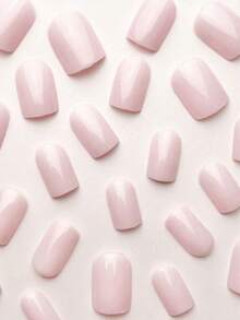 Elevate Your Look With 24pcs Light Pink Square Short Classic Simple French Style Full Cover Press-On Fake Nail Tips, Perfect For Parties, Dates, Back-To-School, And Daily Wear - Baby Pink - View 2