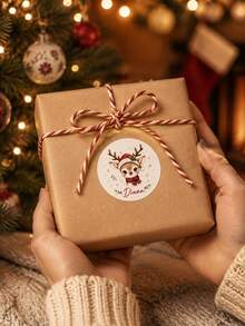 8/20/40pcs Customized Reindeer Name Stickers, Christmas Gift Box Use, Customized Round Christmas Gift Stickers Labels, Personalized Holiday Gift Labels, Personalized Cartoon Name Stickers, Christmas Gifts - Multicolor - View 8