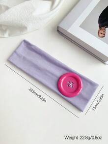 1pc Y2K Sweet Cool Style Colorful Large Button Wide Elastic Headband, Multi-Color Solid Fabric Hair Band, Sweet Cool Girl Street Style Personalized Fashion Versatile Hair Tie - Multicolor - View 3