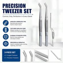 3pcs Precision Stainless Steel Tweezers Set, Curved Anti-Slip Electronic Repair Phone Motherboard Soldering Tweezers Tools, Model Assembly Fine Parts Picking Tool - C-Silver - View 3