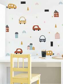 1pc House & Car Print Wall Sticker, Cartoon PVC Wall Decal For Home Decoration,Stickers,Wall Decal, Vinyl Decal For Home Decorations,Spring Decoration Items Refresh Your Home,Rama Decoration Stickers - Multicolor - View 3