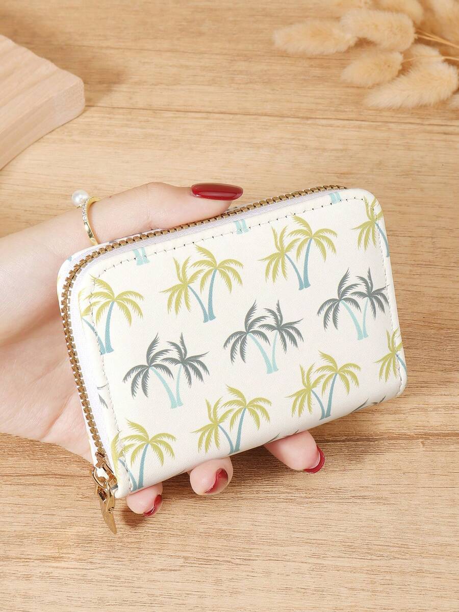 Fashionable And Minimalist Tropical Printed Card Bag, With Multiple Zipper Slots And Credit Card Storage, Suitable For Outdoor Portable Use - Multicolor - View 1