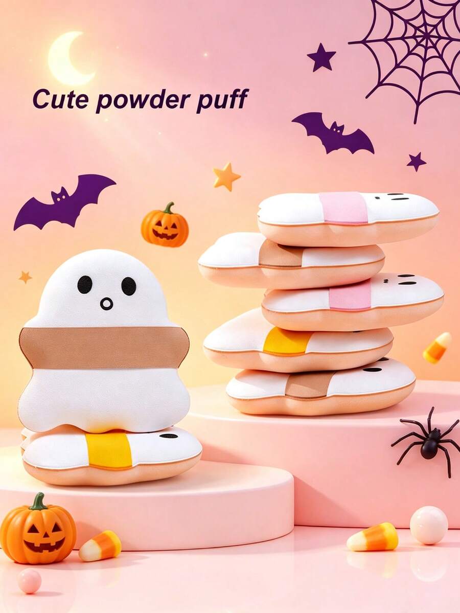 3/5/6pcs Cute White Expression Cartoon Pattern Makeup Sponge, Dry & Wet Dual-Use, Non-Absorbing Foundation Powder Puff Beauty Makeup Tools - White - View 1