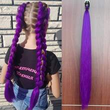 1pc 26inch Purple Synthetic Hair Braids Ponytail, Fluffy Long Braided Hair Extension, Suitable For Women's Daily Wear, Decoration And Party - Multicolor - View 7