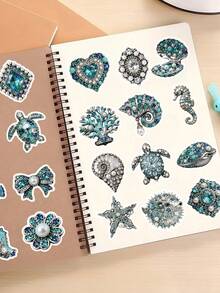 54 Pcs Aesthetic Printed Ocean Jewel Vinyl Stickers, Sea Life Rhinestone Pattern Waterproof Decals, Journaling Sticker Set For Scrapbooks Water Bottles Phone Cases For Coastal Beach Lovers - Ocean Decor - View 5