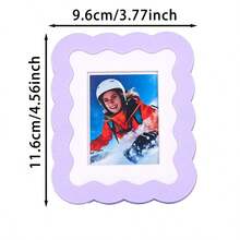 1/5pcs Cute Wavy Border Small Picture Frame, 3inch Mini Photo Holder, Pastel Color Tabletop Standing Frame For & Kpop Photocards, Room Table Decor & Gift - Multi-color - View 4