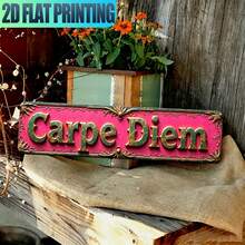 A 2D Flat Sign With Vintage Latin Phrase "Carpe Diem" - Designed In Pink, Green, Blue Retro Country Style, Suitable For Home, Cafe, Bar, 2D Flat (Random Style) - A - View 7