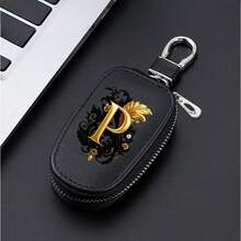 A-Z Letter Fashionable PU Black Car Keychain Protective Case With Zipper And Keychain, Car Keybox, Car Keychain, Men's Gift, Valentine's Day Gift, Per - Multicolor - View 14