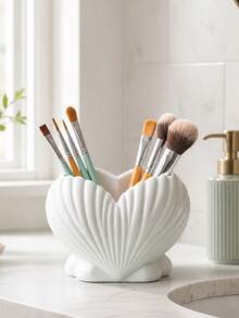 Shell Shaped Makeup Brush Holder, To Organize Vanity Table And Save Counter Space, Holds Makeup Brushes, Lip Liners, Eyeliners And Beauty Tools. No Installation Required, Just Place On Tabletop Stably, Ideal For Bathroom Vanity And Dressing Table - Multicolor - View 12