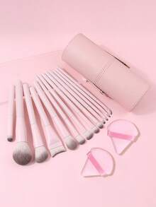 16 Pcs Professional Makeup Brush Set, Foundation Brush, Blush Brush, Eyeshadow Brush, Eyebrow Brush, Contour Brush, Powder Brush, Complete Makeup Tools Kit, Travel Essential - Baby Pink - View 4