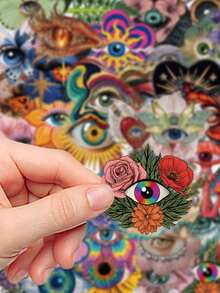 50Pcs Surreal Decorative Stickers, Collage Pattern With All Seeing Eye, Floral Butterfly & Mushroom, Waterproof Decals For Laptop Water Bottle Tumbler Journal DIY Craft Accessories - 50pcs - View 4