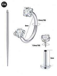TOKRING 18G Nose Rings Horseshoe Nose Piercing Jewelry,Nose Studs Lip Rings For Women,Double Gem Nose Hoop Cartilage Helix Tragus Earrings Studs - Ring+Stud - View 2