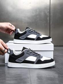 Men's Fashionable Casual Sporty Canvas Sneakers, Anti-Slip, Breathable, Suitable For Students - Black and White - View 3