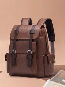 Men's Vintage Leather Backpack, Casual Business Travel Rucksack With Multiple Pockets, Classic Waterproof School Bag For Men - Coffee - View 2