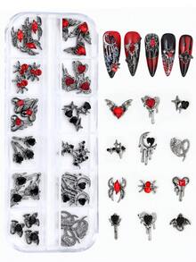12-Grid Halloween Vintage Punk Zinc Alloy Nail Art Charms, Heart & Star Metal Y2K Nail Decor, Suitable For Girls - Multicolor - View 9
