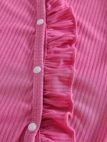 3pcs Baby Girl Casual Floral Print And Solid Color Button Long Sleeve Rompers, Newborn Bodysuits Perfect For Toddler Daily Wear - Pink - View 7
