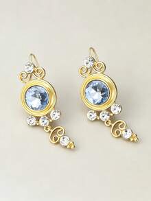 Vintage Gold Color Scroll Filigree Dangle Earrings For Women Blue Crystal Statement Drop Ear Hook Retro Rhinestone Earrings Wedding Party Jewelry Gift - Earrings - View 6