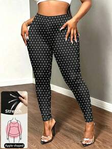 Quần legging cạp vừa họa tiết chấm bi size lớn, co giãn vừa, định hình bụng, tôn dáng cho phụ nữ đầy đặn, phong cách vintage, mặc hàng ngày và tập luyện mùa thu - Nhiều màu - Xem 4