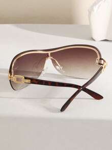 Y2K Fashion Letter Decor Glasses, Chic Y2K Style Oversized Square Rimless Women's Fashion Glasses, Outdoor Party Eyewear - Mocha Brown - View 3