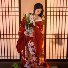 レディース 改良和服 正装レトロ復古風 赤色系神様少女 個人写真向け和風着物 伝統デザイン現代風アレンジ 着付け簡単動きやすい 上質生地高級感 写真映え抜群 花火大会・成人式・記念撮影に最適 初心者向け女性用和装 - 和服用簡易帯・扇子・髪飾りセット - チェックする 3