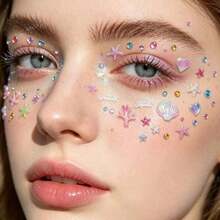 10/8/6/4/2pcs Rainbow Glitter Rhinestone Stickers, Self-Adhesive Rhinestone Design, Suitable For Makeup, Clothing, Valentine's Day, Holiday Party, Concert Makeup, Face Decoration, Halloween Costume - Multicolor - View 2