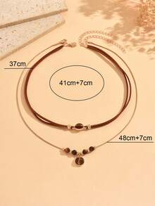 2pcs/Set Vintage Casual Brown Cord Decor Tiger Eye Stone Pendant Necklace Fashion Popular Women's Neck Jewelry Suitable For Daily Wear, Outings, Shopping, Vacation And Travel - Multicolor - View 4