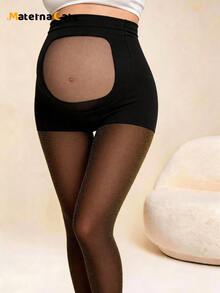 1 Pair Maternity Tights Transparent Belly Control Gold Sparkle Stockings High Elasticity, Soft And Comfortable, Suitable For Wearing During Pregnancy - Black - View 1