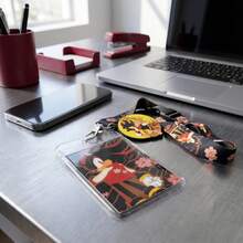 1pc Sonic Cherry Blossom Wrist Lanyard With Clear Card Holder, Anime Cartoon Wrist Strap With Detachable Buckle & Round Charm Keychain For Keys - Black - View 7
