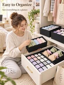 1pc/4pcs Drawer Organizer Dividers, Foldable Wardrobe Storage Baskets And Fabric Storage Boxes, For Storing Clothes, Underwear, Bras, Ties, Accessories, Socks,Wardrobe StorageStorage Box Decorations Decor Festival Decor RoomDecor Home - Multicolor - View 5