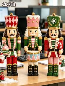 Freestanding Christmas Nutcracker Tabletop Decor, Featuring Christmas Ball, Drum And Candy Shapes, Soft Rustic Farmhouse Style, Suitable For Decorating Multi-Tier Trays, Dining Tables Or Porches - Multicolor - View 2