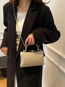 時尚迷你奢華金屬鏈條亮片便攜金色女款晚宴包，精緻婚禮斜挎手提包 - 金色 - 查看 4