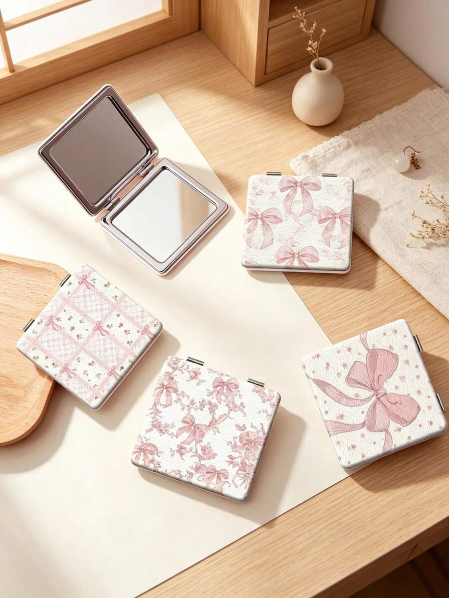 1PC Y2K Series Portable Folding Makeup Mirror, Lightweight Ultra-Thin Convenient Durable PU Leather, Suitable For Various Occasions, Travel, Party, Work, School, Suitable For All Ages - Multicolor - View 1