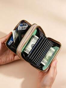 Dompet Kartu Pendek Mengkilap, Dompet Koin Wanita, Sarung Kartu Berkilau Bermotif Bintang, Tas Penyimpanan Koin Multifungsi Premium, Dompet Kartu dengan Resleting Ganda - MultiWarna - View 2