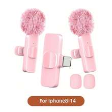 Pink Wireless Lavalier Microphone, Compatible With IPhone And Android, Mini Clip-On Microphone With Noise Cancellation, USB-C/Lightning Interface - one-size - View 15