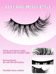 7 Pairs Natural Long False Eyelashes, Fluffy Curly Handmade Strip Lashes, Long Dense Lightweight Cat Eye Look, Suitable For Girls' Daily Wear - Black - View 3