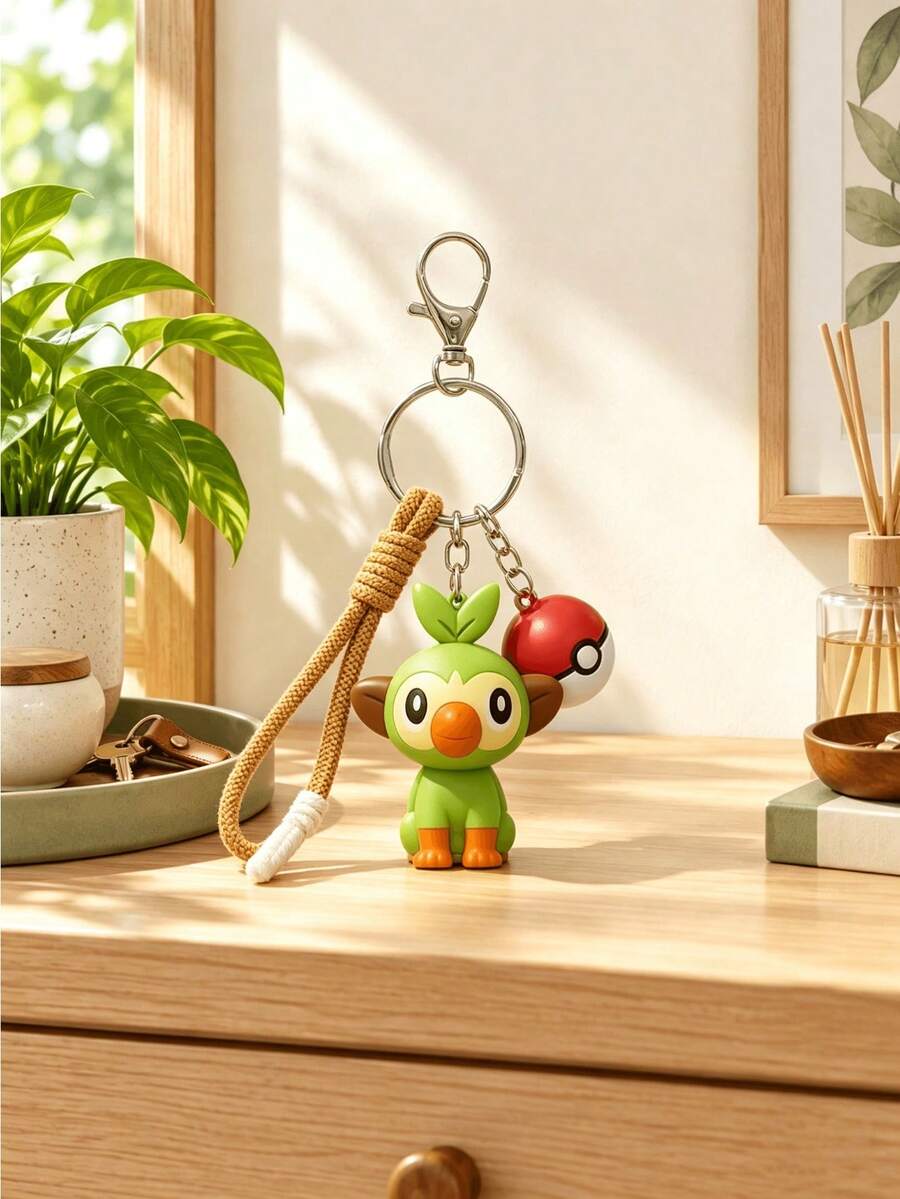 MINISO Pokemon Grookey Bag Charm Keychain With Pokeball Pendant For Tote Bag Purse Backpack, Birthday Christmas Gift - Style 1 - View 1