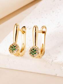 1 Pair Minimalist Round Cluster Clip Earrings, Double-Bar Streamlined Clip Body, Round Floral Cluster With Center Accent Stone And Surrounding Sparkling Stones, Commuter Style Ear Jewelry - Earrings - View 13