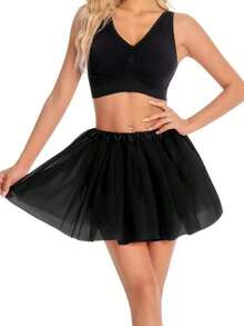 1pc Women's Punk Gothic Style Elastic Waist Mesh Rock Skirt - Black - View 2