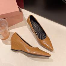 2026 New Women's Pointed Toe Low-Cut Wedge Pumps, Comfortable Versatile Elegant Shoes Suitable For Office And Party - Yellow - View 5