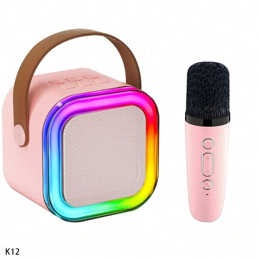 Máquina de karaoke para niños con 2 micrófonos inalámbricos, reproductor de karaoke mini con luces LED de colores, altavoz inalámbrico portátil para exteriores, regalo ideal para niños y niñas de 3 a 12 años