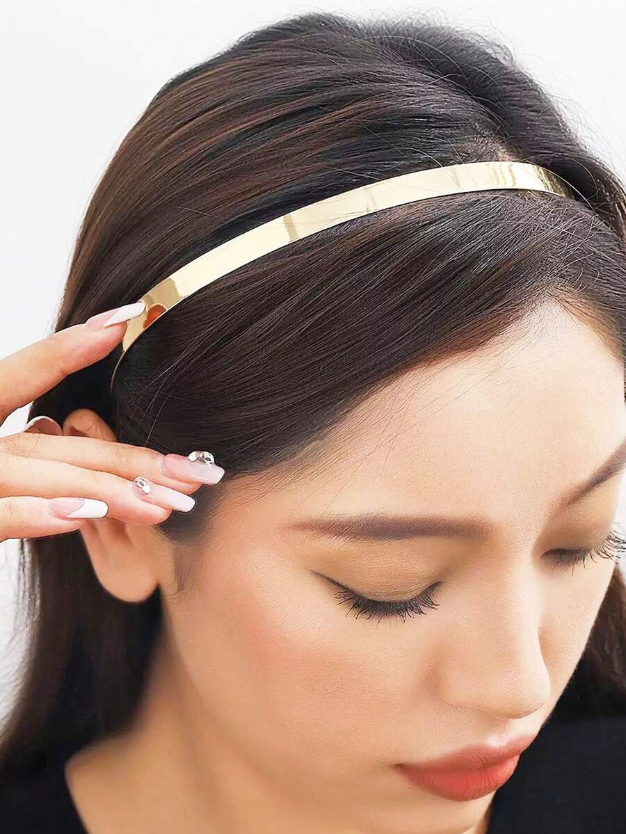 1 Piece 5mm/7mm Wide Vintage Gold Solid Color Hair Hoop, DIY Handmade Hair Accessories, Unisex Simple Hairband, Elegant Hair Accessories - Multicolor - View 1