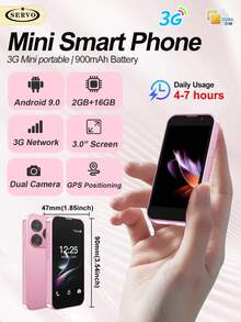 SERVO 16SE Mini Smartphone, Sistem Operasi Android 9.0, WCDMA Dual SIM Dual Standby Jaringan 3G, Layar HD 3.0 Inci, RAM 2GB, Penyimpanan 16GB, Ponsel Pintar Ultra Kompak - Hitam - View 2