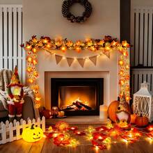 1pc New Maple Leaf Pumpkin Lantern, Autumn Home Decor Maple Leaf Pumpkin Light, Battery Operated (Batteries Not Included) 3D Pumpkin Maple Leaf Garland String Lights, Suitable For Fireplace, Doorway, Hallway, Indoor And Outdoor Use, Halloween, Thanksgiving Decoration - Warm White - View 9
