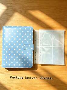 A5 Polka Dot Idol Photo Card Storage Album 4-Pocket Pages 6-Ring Cute Card Storage Book Photo Storage Album PU Leather Cover Collector Grade 2x3 Inch Photo Cards/Trading Cards Compatible (Pink/Black/White/Blue/Red) - Rectangle - View 17