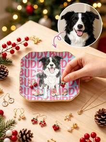 Custom Watercolor Pet Portrait Jewelry Dish For Her, Personalized Dog Photo Watercolor Ring Holder, Custom Pet Photo Ornament Christmas Tree Decor - White - View 2