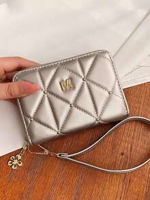 Portable Wristlet Wallet With Double Vertical Card Slots, Accordion Card Holder, Small Zipper Organizer For Travel And Daily Use - Champagne - View 3