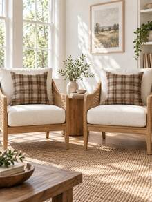 shangxia 2PCS--Earth Brown Coffee Plaid Pattern Throw Pillow Covers, American Vintage Autumn Plaid Print Cushion Covers, Pillow Insert Not Included - Multicolor - View 7